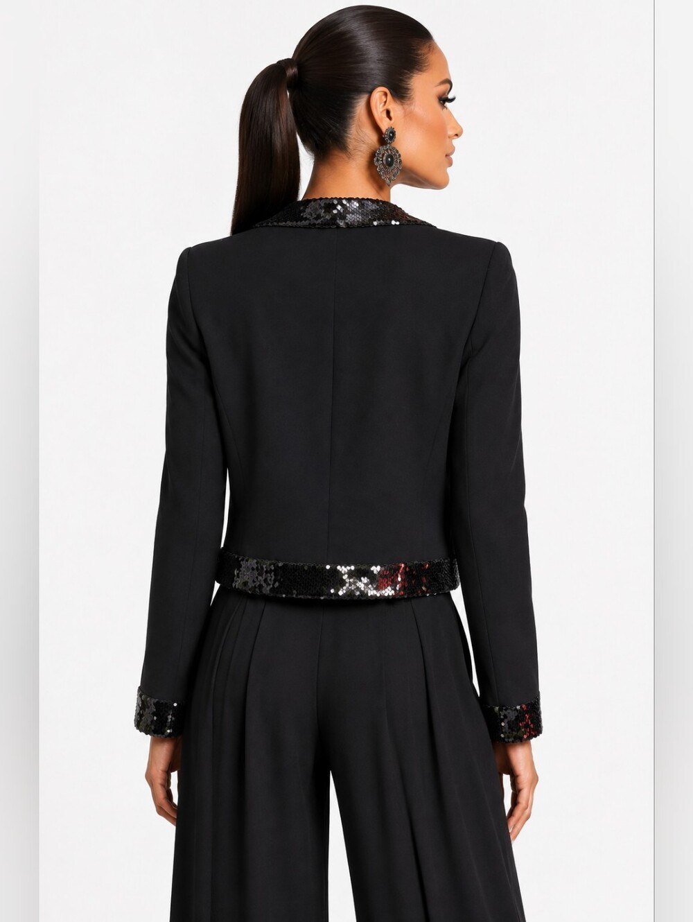 Cinq a Sept Black Sequin Embellished Evening Jacket Blazer Size 10 - Picture 3 of 16